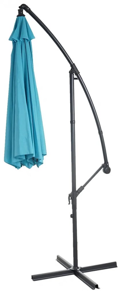 Slnečník Acerra Ø 3m polyester/oceľ - tyrkysovo-modrá so stojanom