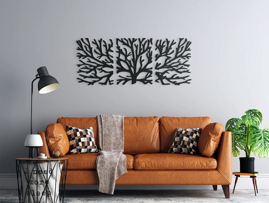 drevko 3-dielny obraz na stenu Strom Rozmer obrazu: 26,5 x 65 cm, Farba dekorácie: Čierna