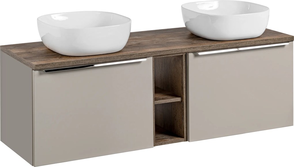 Comad Kúpeľňová skrinka s doskovými umývadlami set Santa Fe Taupe 140 sivohnedá/dub santa fe