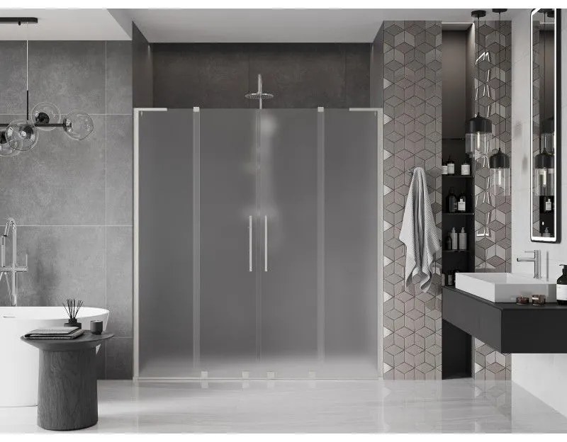 Mexen Velar L Duo, posuvné sprchové dvere do otvoru 200 cm, 8mm sklo námraza, brúsená oceľ, 871-200-003-32-97