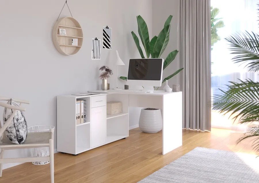 Biely rohový pracovný stôl Ofis