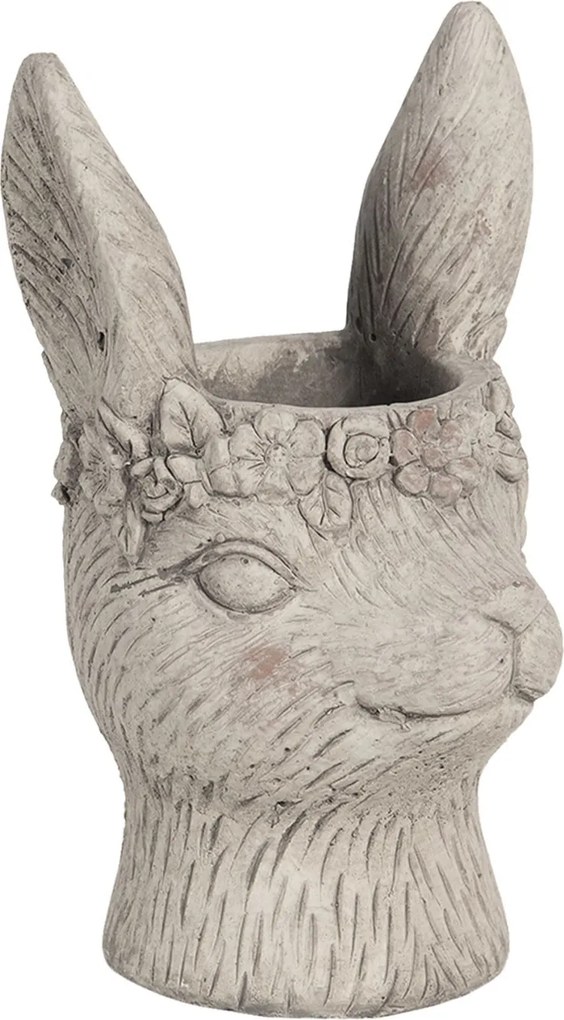 Šedý kvetináč v dizajne zajačie slečny s kvetinami - 13 * 13 * 21 cm