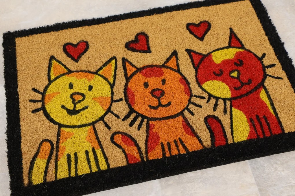 Rohožka Kokos Tri mačky – na von aj na doma, 40x60, viacfarebná, chodba / predsieň, Trade Concept