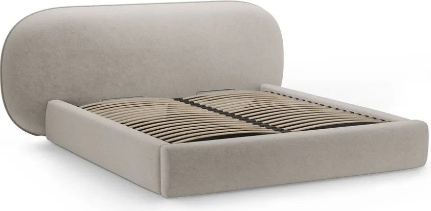 Béžová čalúnená dvojlôžková posteľ s úložným priestorom s roštom 200x200 cm Ovalo – Micadoni