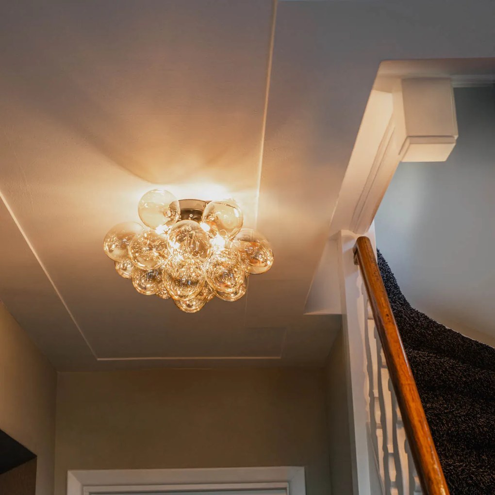 Inteligentné stropné svietidlo čierne s jantárovým sklom vrátane 4 Wi-Fi G9 - Uvas