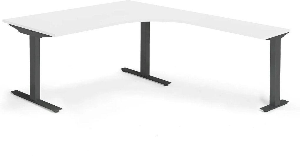 Rohový kancelársky pracovný stôl Modulus, T-rám, 1600x2000 mm, biela/čierna