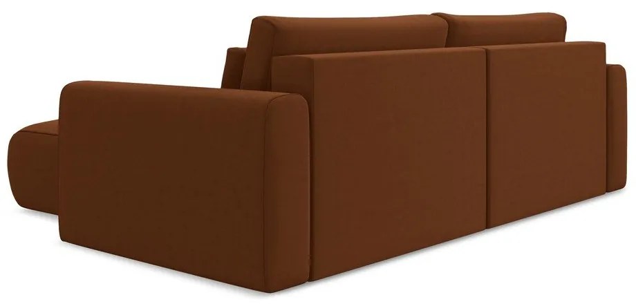 Terakotová zamatová rozkladacia/s úložným priestorom rohová pohovka (pravý roh/s leňoškou) Kapua – Makamii