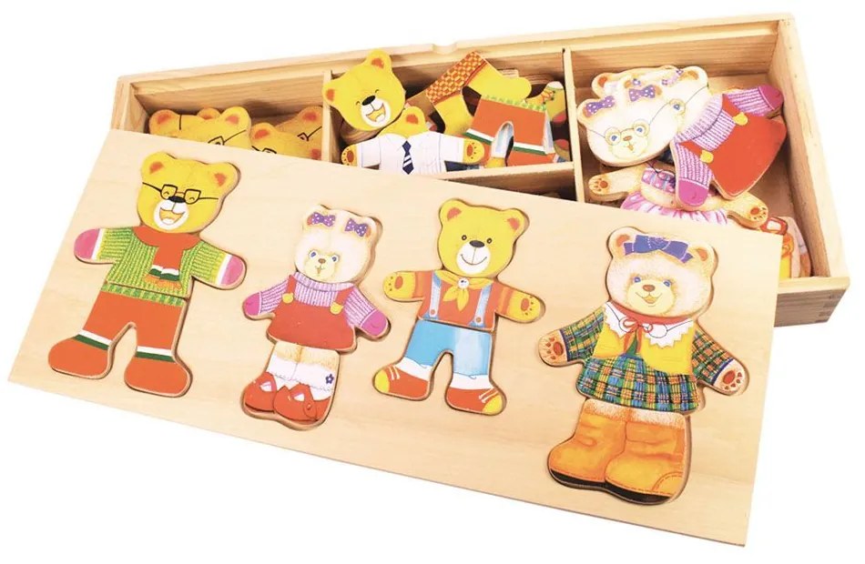 Bigjigs oblékací puzzle v krabičce Medvědí rodinka