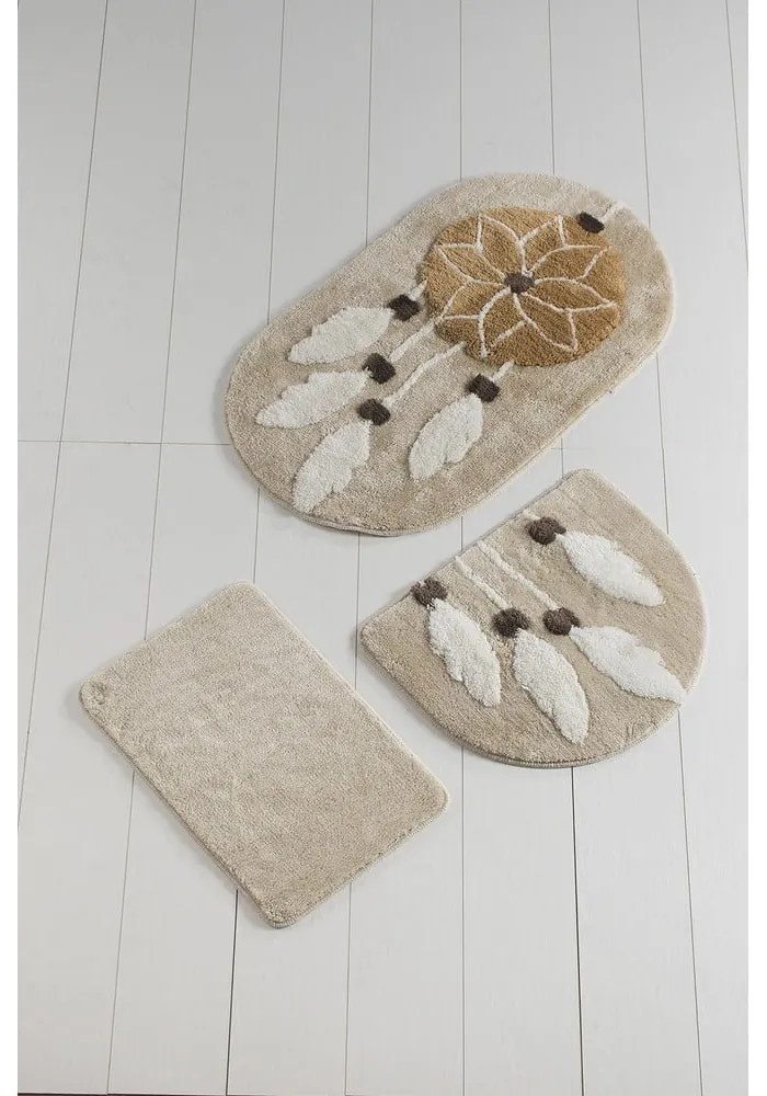 Svetlohnedé kúpeľňové predložky v súprave 3 ks 100x60 cm Ruya – Foutastic