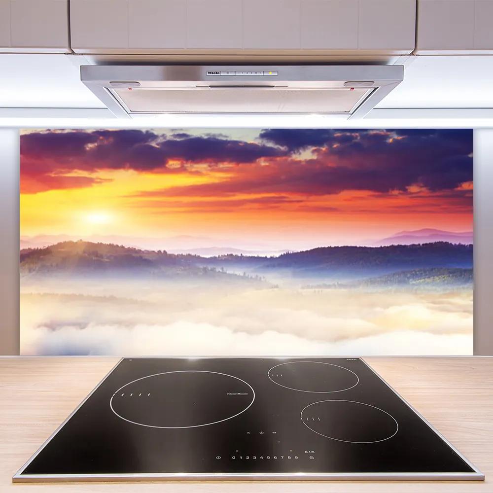 Sklenený obklad Do kuchyne Hora slnko krajina 120x60 cm