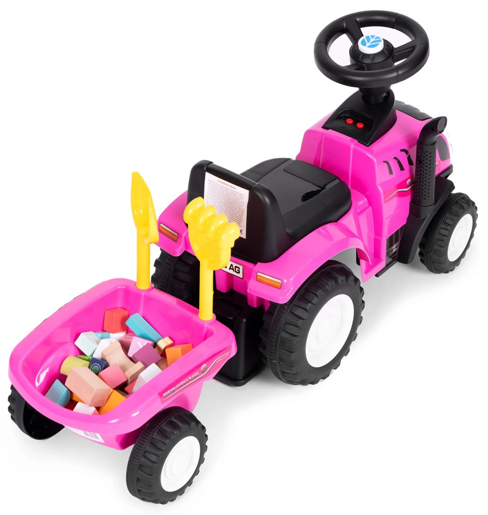 Traktor s prívesom, interaktívne zvuky volantu pre deti, ružová