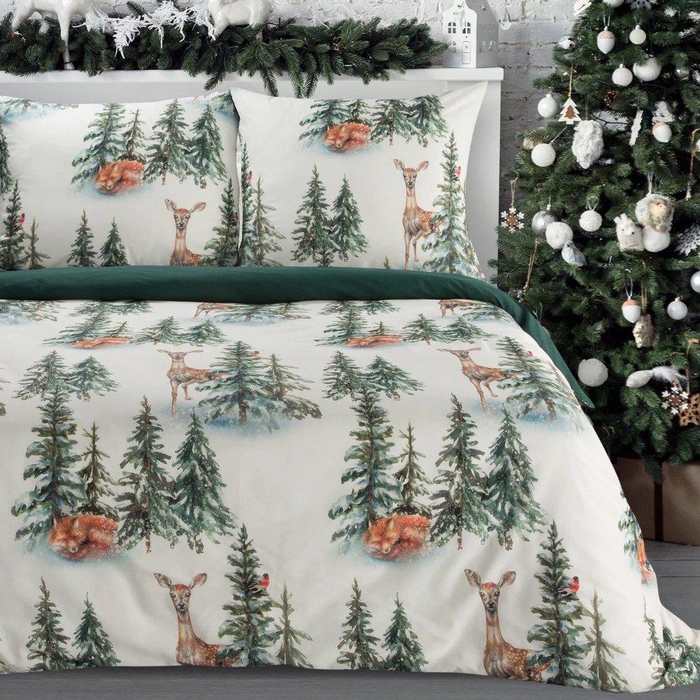 VIANOČNÉ RENFORCÉ OBLIEČKY DEER 140X200 CM, 1 KS 70X80 CM VZOROVANÉ