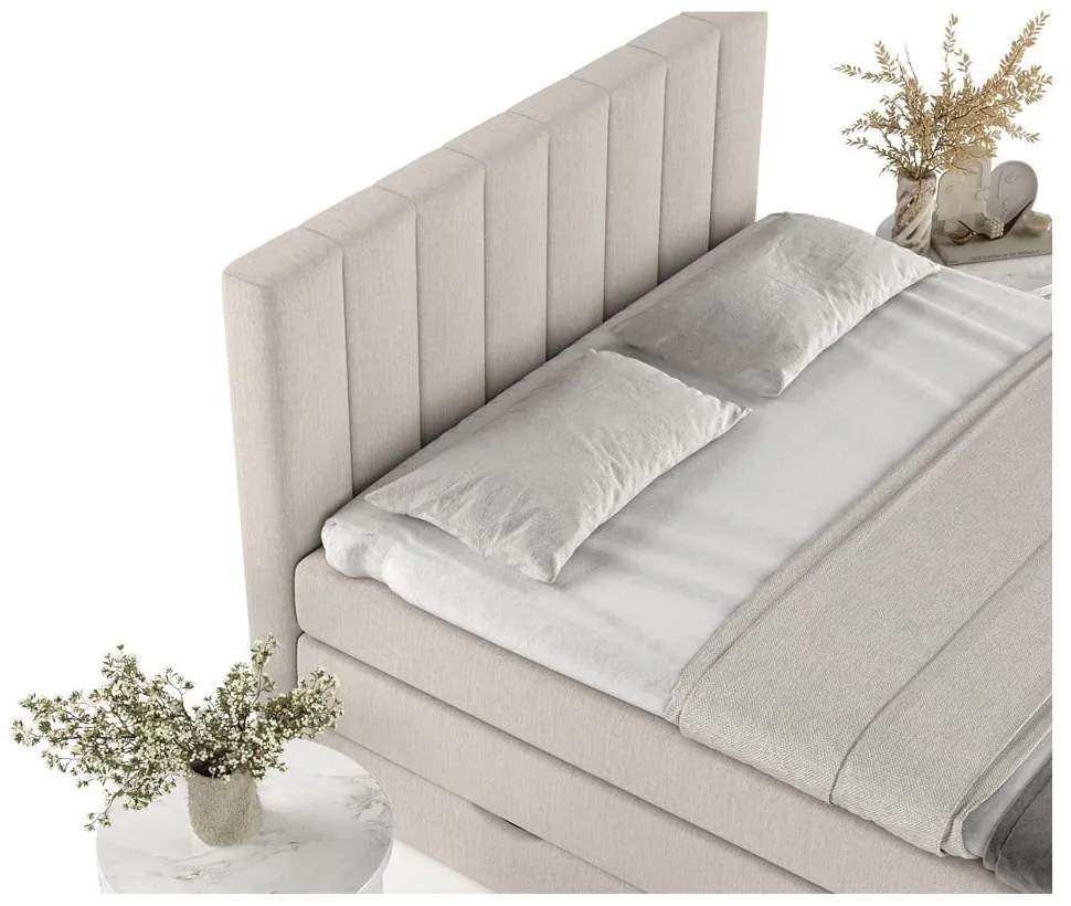 Béžová boxspring posteľ s úložným priestorom 160x200 cm Ruby – Maison de Rêve