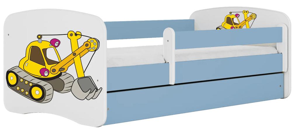 Letoss Detská posteľ BABY DREAMS 140/70 -Bager Modrá S matracom S uložným priestorom