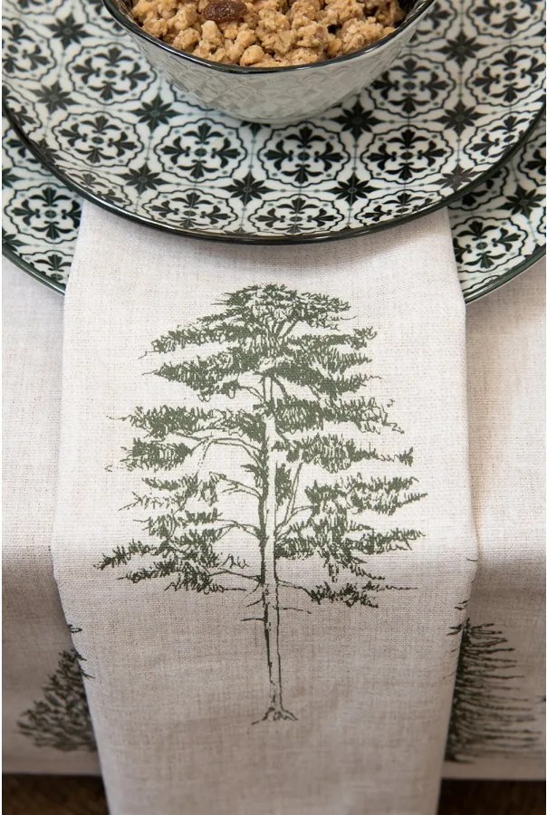 Béžový bavlnený behúň so stromčekmi Natural Pine Trees - 50*160 cm