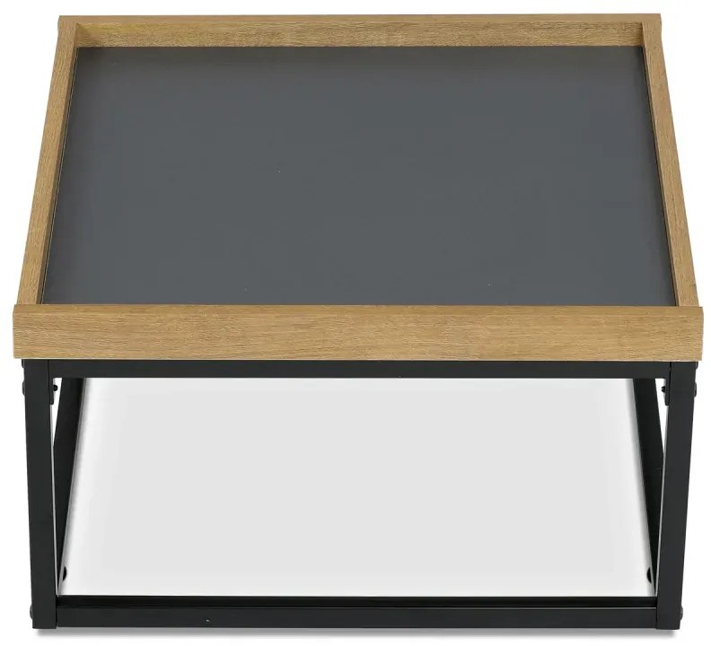 Stůl konferenční, MDF deska šedá s dekorativní hranou divoký dub, černý kov.