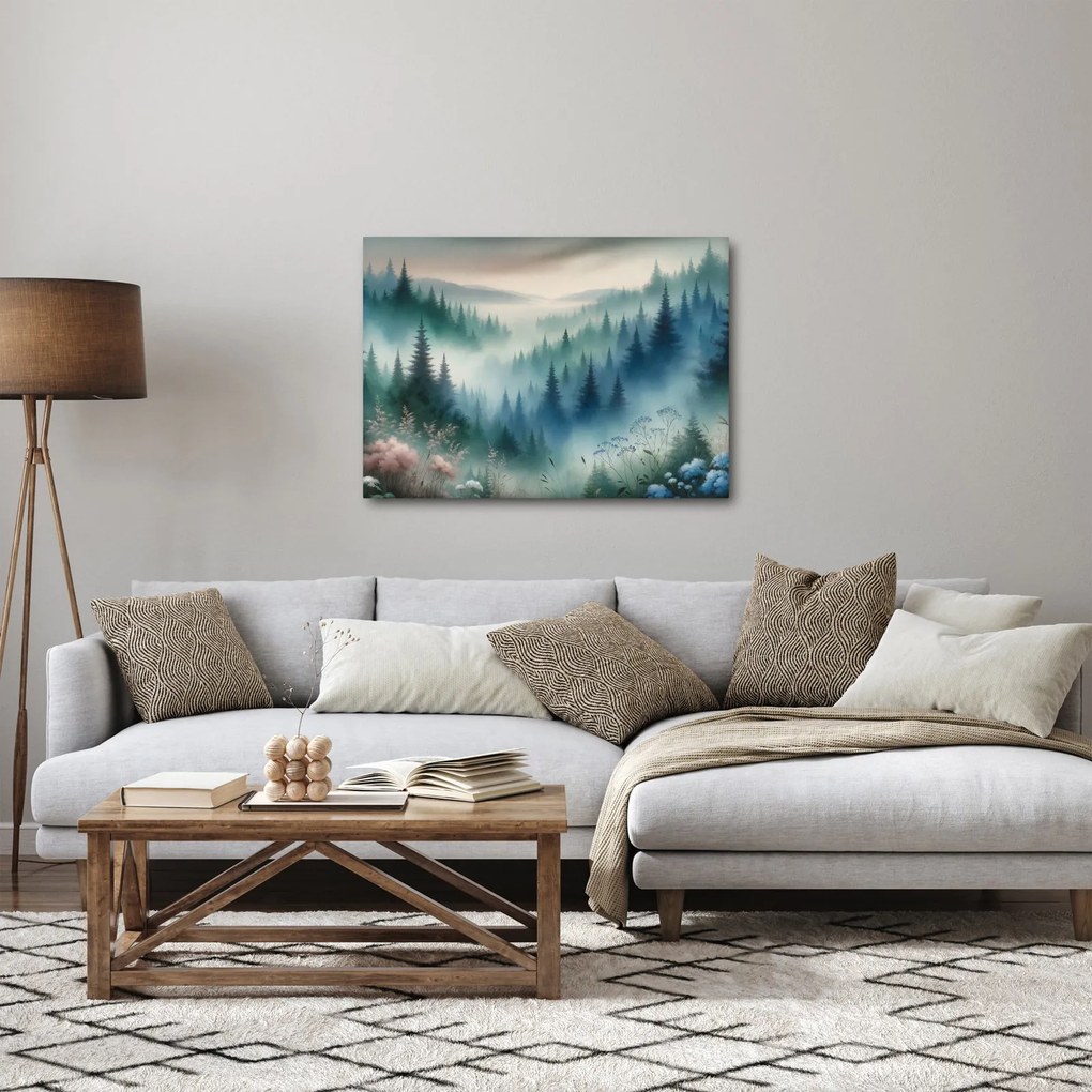 Obraz - Lesná krajina s hmlou (70x50 cm)