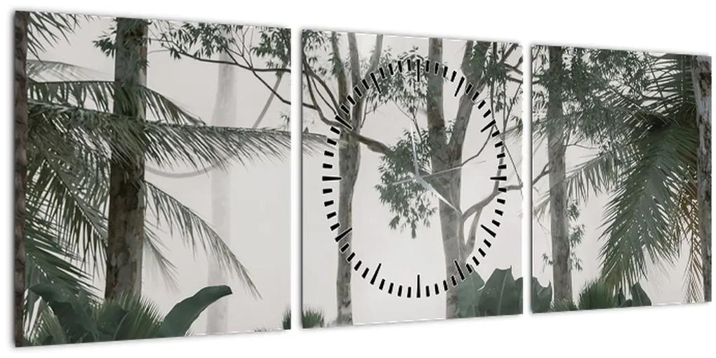 Obraz - Jungle v rannej hmle (s hodinami) (90x30 cm)