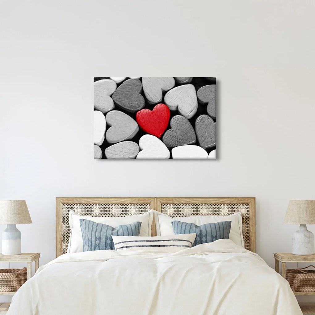 Obraz drevených srdiečok (90x60 cm)