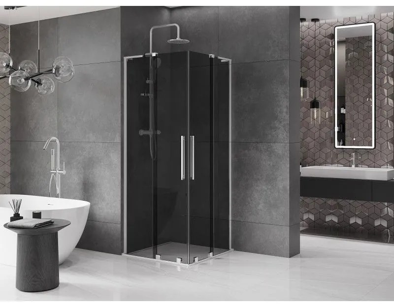 Mexen Velar L Duo, sprchový kút s posuvnými dverami 90 x 90 cm, 8mm šedé sklo, chrómová, 871-090-090-02-43-01