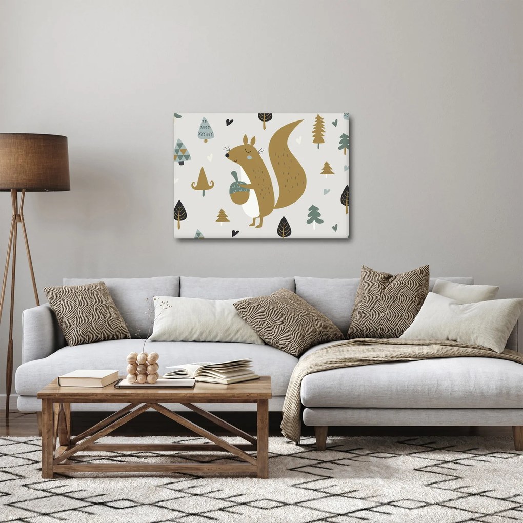 Obraz - Veverička s orieškom (70x50 cm)