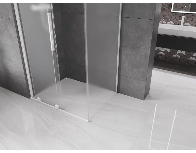 Mexen Velar, sprchový kút s posuvnými dverami 100 x 90 cm, 8mm sklo námraza, biela matná, 871-100-090-31-20