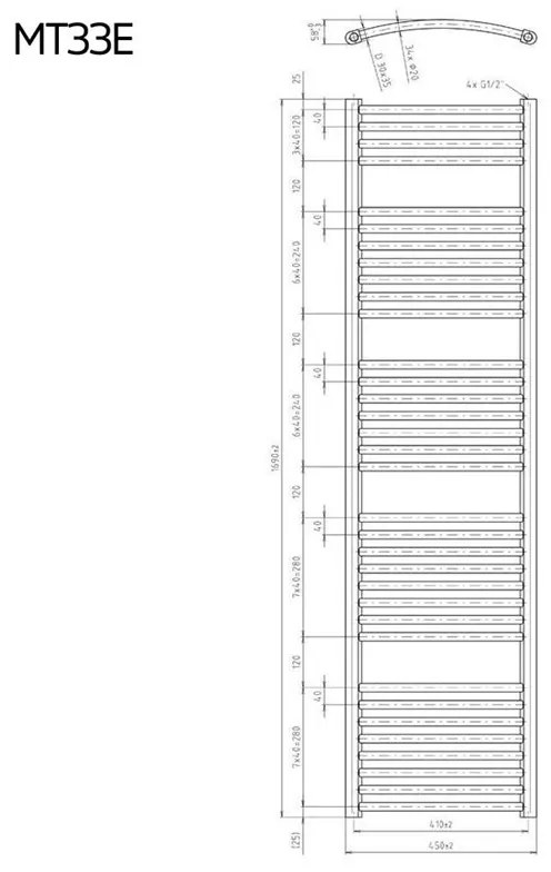Mereo, Vykurovací rebrík oblý 450x1850 mm, biely, elektrický, MER-MT34E