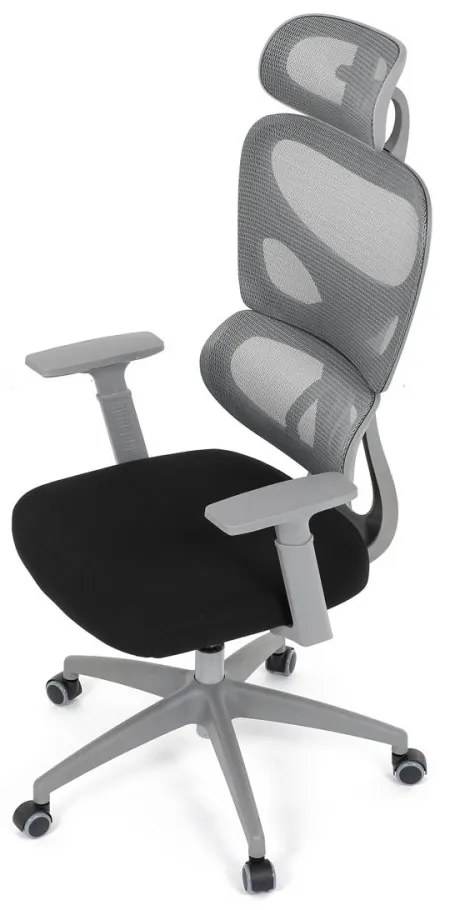 Kancelárska ergonomická stolička GRANT II — sieť, látka, sivá