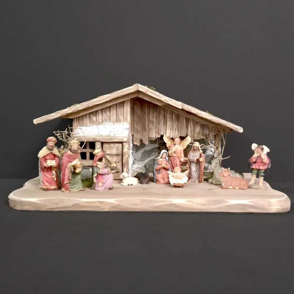 AMADEA Drevený betlehem šedohnedý BEZ FIGURÍK 45 cm