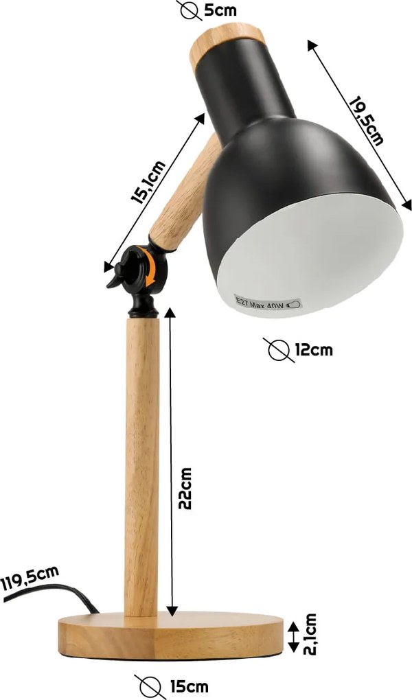 BERGE Stolová LED lampa Ryga 1xE27 čierna