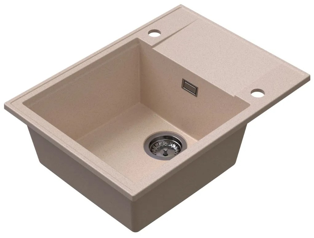 Sink Quality Sink55, kuchynský granitový drez 620x460x215 mm + grafitový sifón, béžová, SKQ-SINK.P.1KKO.XB