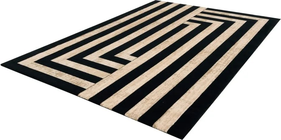 Čierno-béžový vlnený koberec 170x240 cm Agnus Art Deco II – Agnella