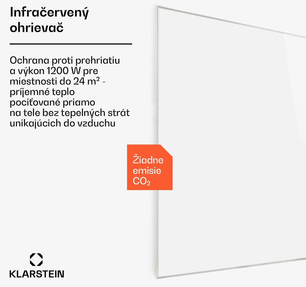 Klarstein Wonderwall 1200 Smart, infračervený ohrievač, 100 x 120 cm, 1200 W, týždenný časovač, IP24, biely