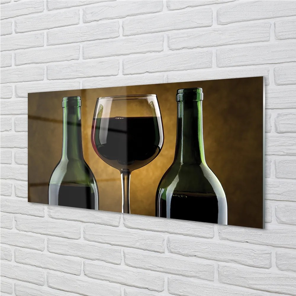 Sklenený obklad do kuchyne 2 fľaše poháre na víno 140x70 cm