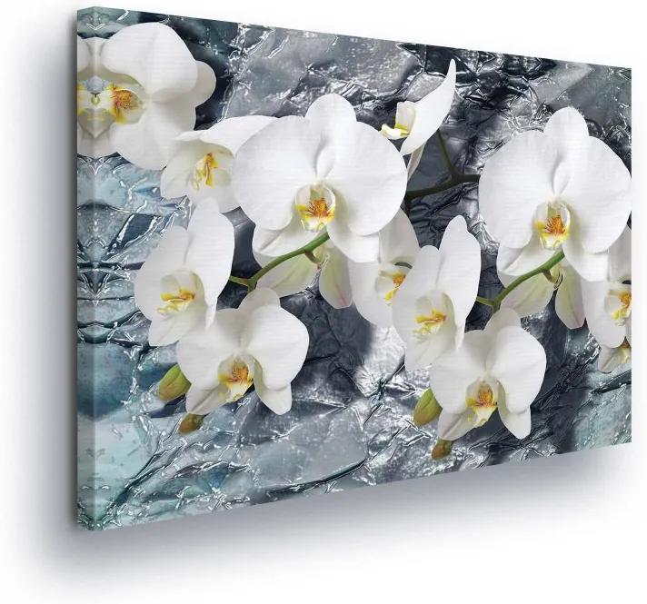 GLIX Obraz na plátne - Stone Background with White Flowers 100x75 cm