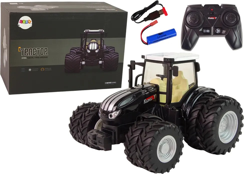 LEAN Toys Diaľkovo ovládaný traktor R/C, čierny, 2,4 GHz, kovový