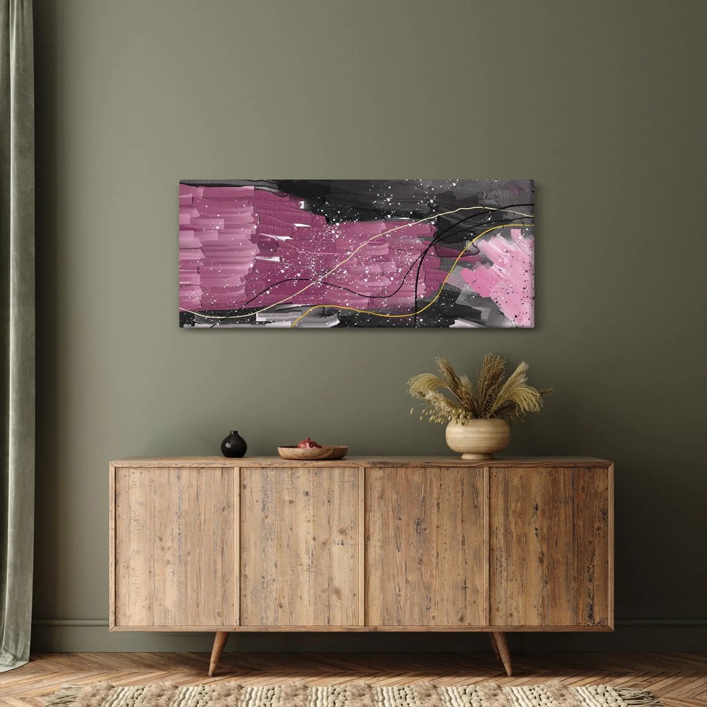 Obraz - Ružovo-čierna abstrakcia (120x50 cm)
