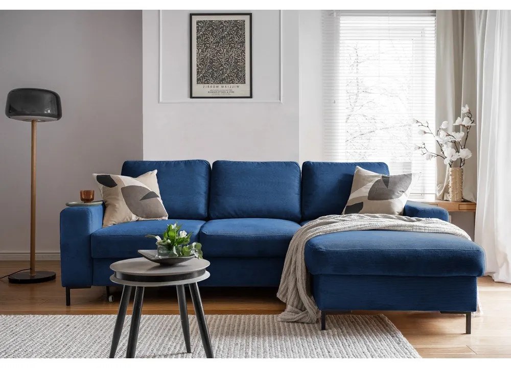 Tmavomodrá menčestrová rozkladacia rohová pohovka (pravý roh) Lofty Lilly – Miuform