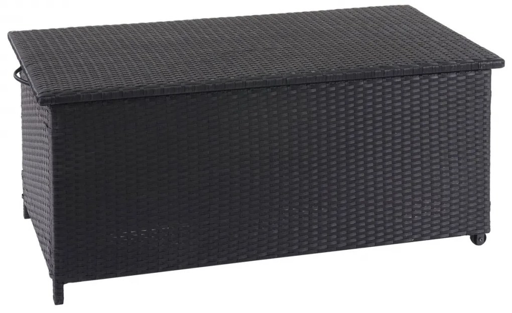 Polyratanový záhradný úložný box HWC-D88 - prémiová čierna, 51x100x50cm 170l