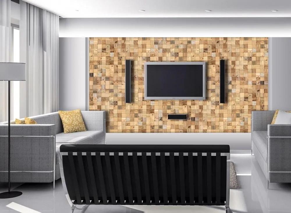 BOROVICA STARÉ DREVO 100, samolepiaci panel 300 x 300 mm (0,09 m²) - drevená mozaika 3D Kartáčovaný - bez povrch. úpravy