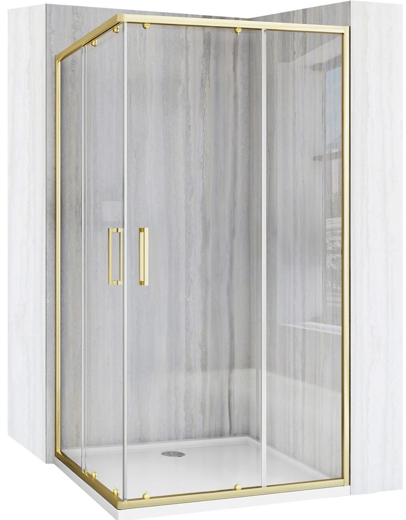 Rea City, sprchovací kút s posuvnými dverami 100(dvere) x 80(dvere) x 190 cm, zlatý matný profil + čierna sprchová vanička Savoy, KPL-K74502