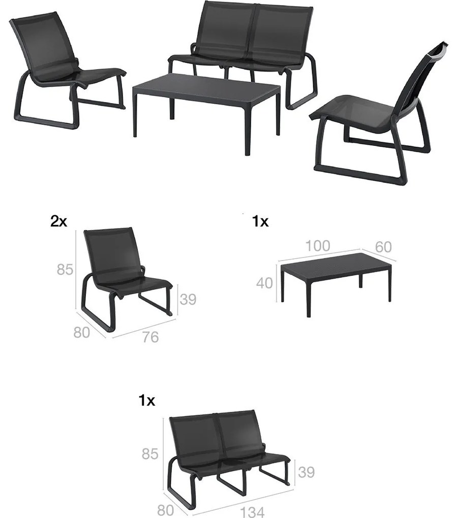 PACIFIC LOUNGE záhradný set bez podrúčok taupe