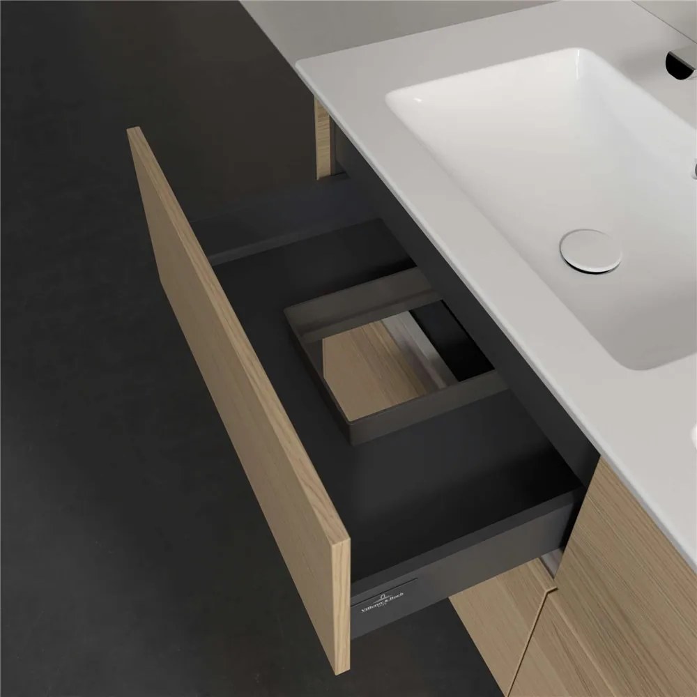 VILLEROY &amp; BOCH Collaro závesná skrinka pod dvojumývadlo, 4 zásuvky, s LED osvetlením, 1261 x 480 x 610 mm, Nordic Oak, C147B0VJ