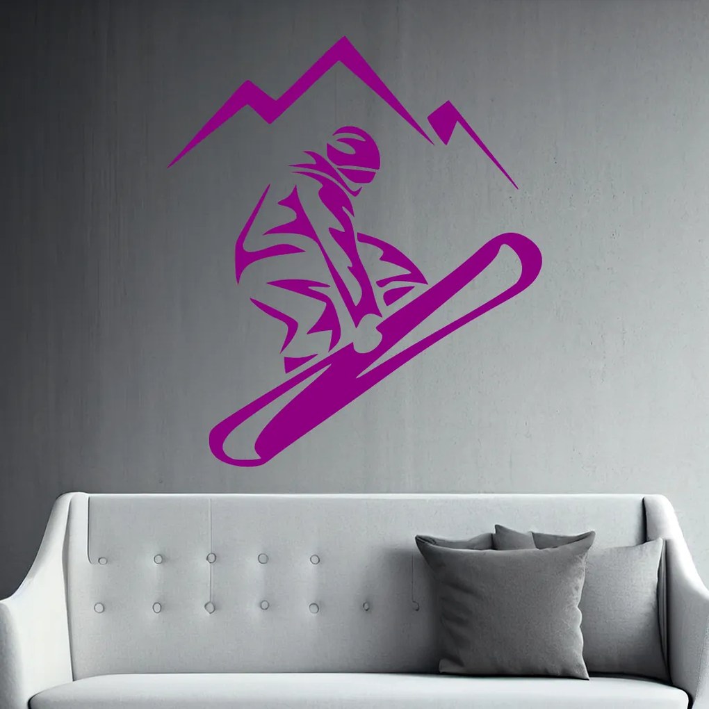 Veselá Stena Samolepka Snowboardista Farba: hnědá, Veľkosť: 80 x 92 cm