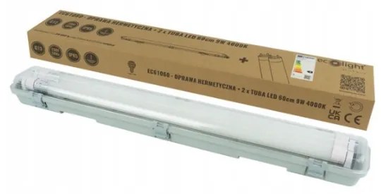 ECOLIGHT Hermetické svietidlo 60cm + 2x LED trubica studená biela - SET