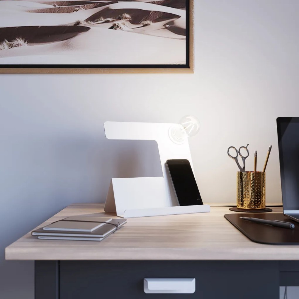 Stolná lampa Incline, biele telo svietidla