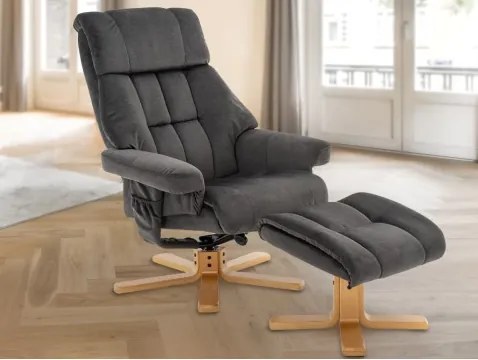 Relaxačné kreslo s taburetom Merita, antracitová látka%