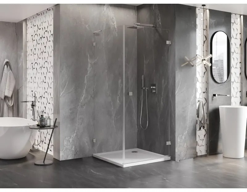 Mexen Lunar-B L, 1-krídlový sprchový kút, pravý, 90 x 90 cm, 8mm číre sklo, brúsená oceľ profil, 832L-090-090-97-00-P