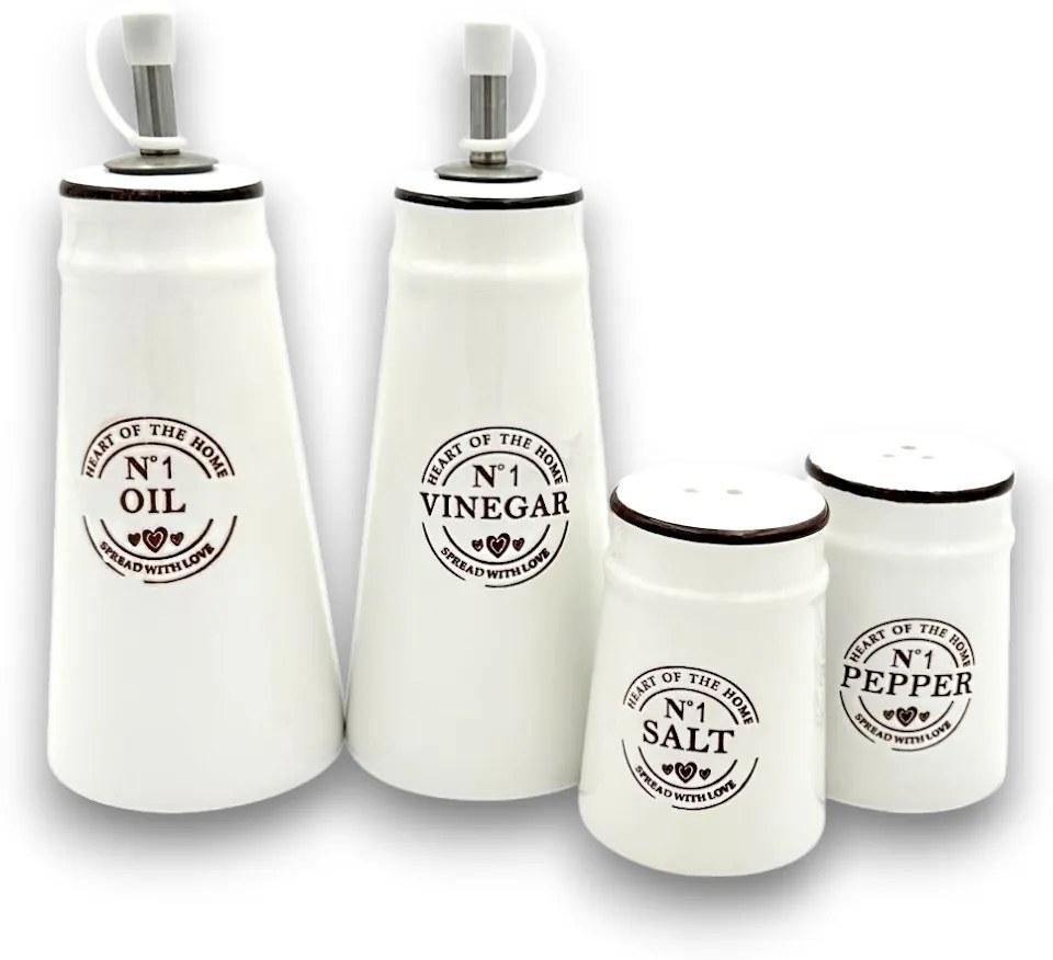 Zeller Present Keramické dávkovače na olej a ocot, soľnička a korenička Súprava CERAMIC, biela 4 ks