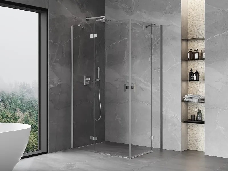 Mexen Mist-H Duo, 2-krídlový výklopný sprchový kút 80 x 70 cm, číre sklo, chrómový profil, 8A5-080L-070P-01-00